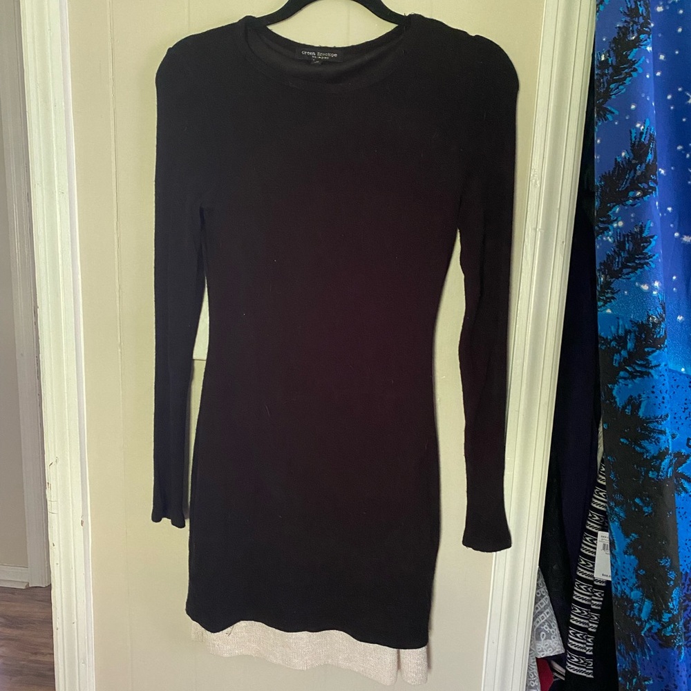 Green Envelope Black mini Sweater dress